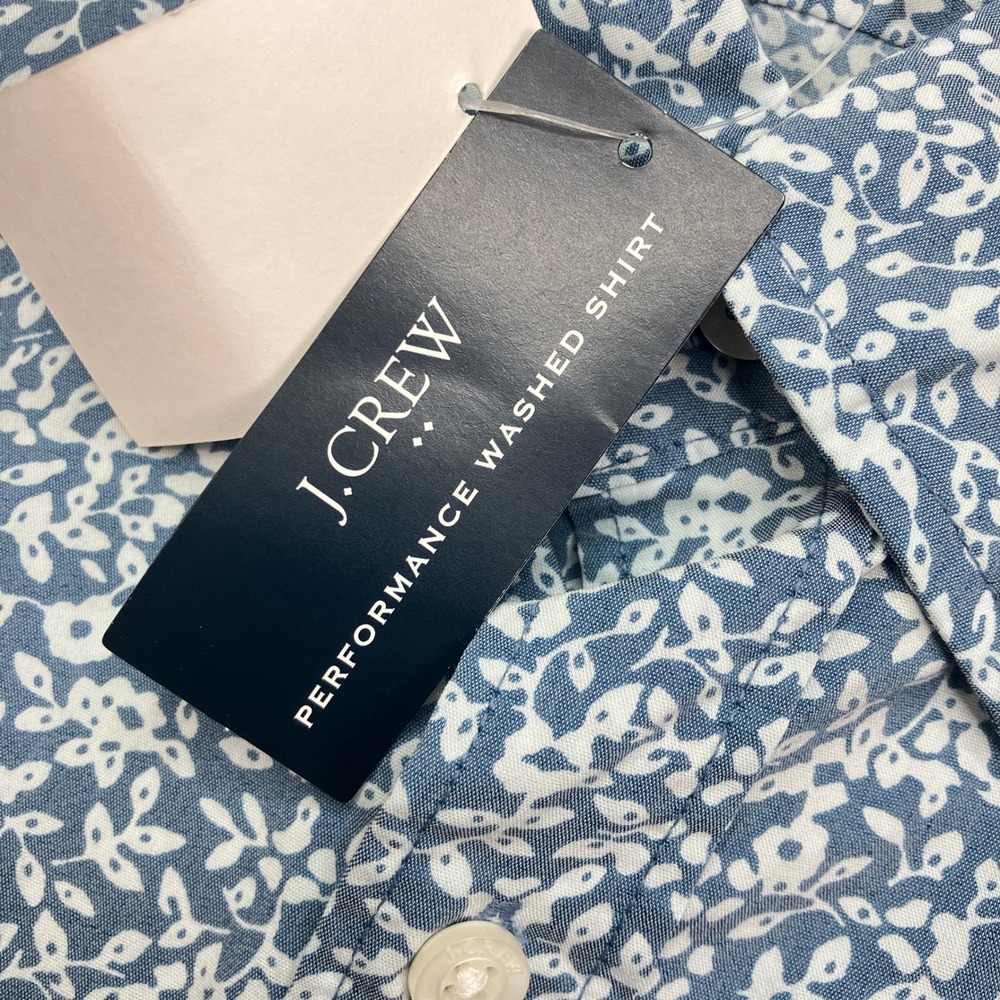 NEW J. Crew Men L Button Down Shirt Blue Floral Performance Washed Slim Untucked - Picture 8 of 10